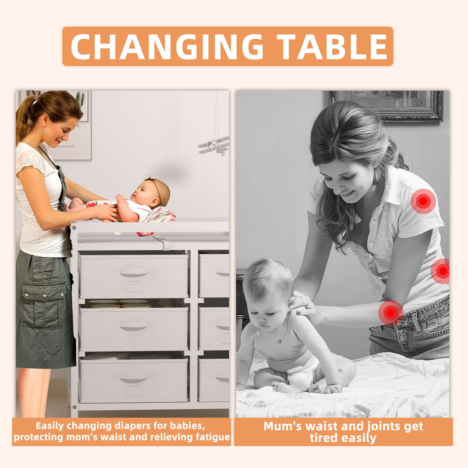XJD Baby Changing Table with 6 Storage Baskets, Changing Table Dresser with Changing Table Top, Baby Diaper Changing Station (White)