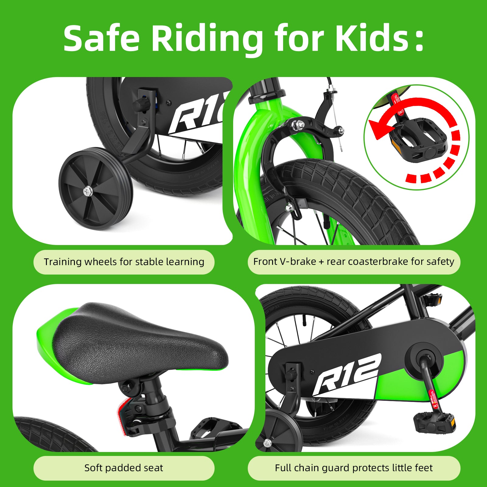 Korimefa 12 14 16 20 inch Kids Bike for Boys Ages 3-6 Years Children, BMX Style Toddler Bike with Training Wheels, Dual Brakes, Easy Assembly, Training Bicycle,Blue Green