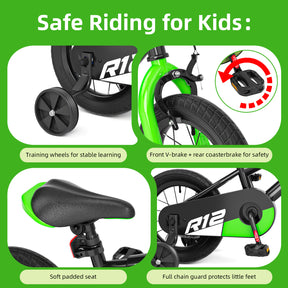 Korimefa 12 14 16 20 inch Kids Bike for Boys Ages 3-6 Years Children, BMX Style Toddler Bike with Training Wheels, Dual Brakes, Easy Assembly, Training Bicycle,Blue Green