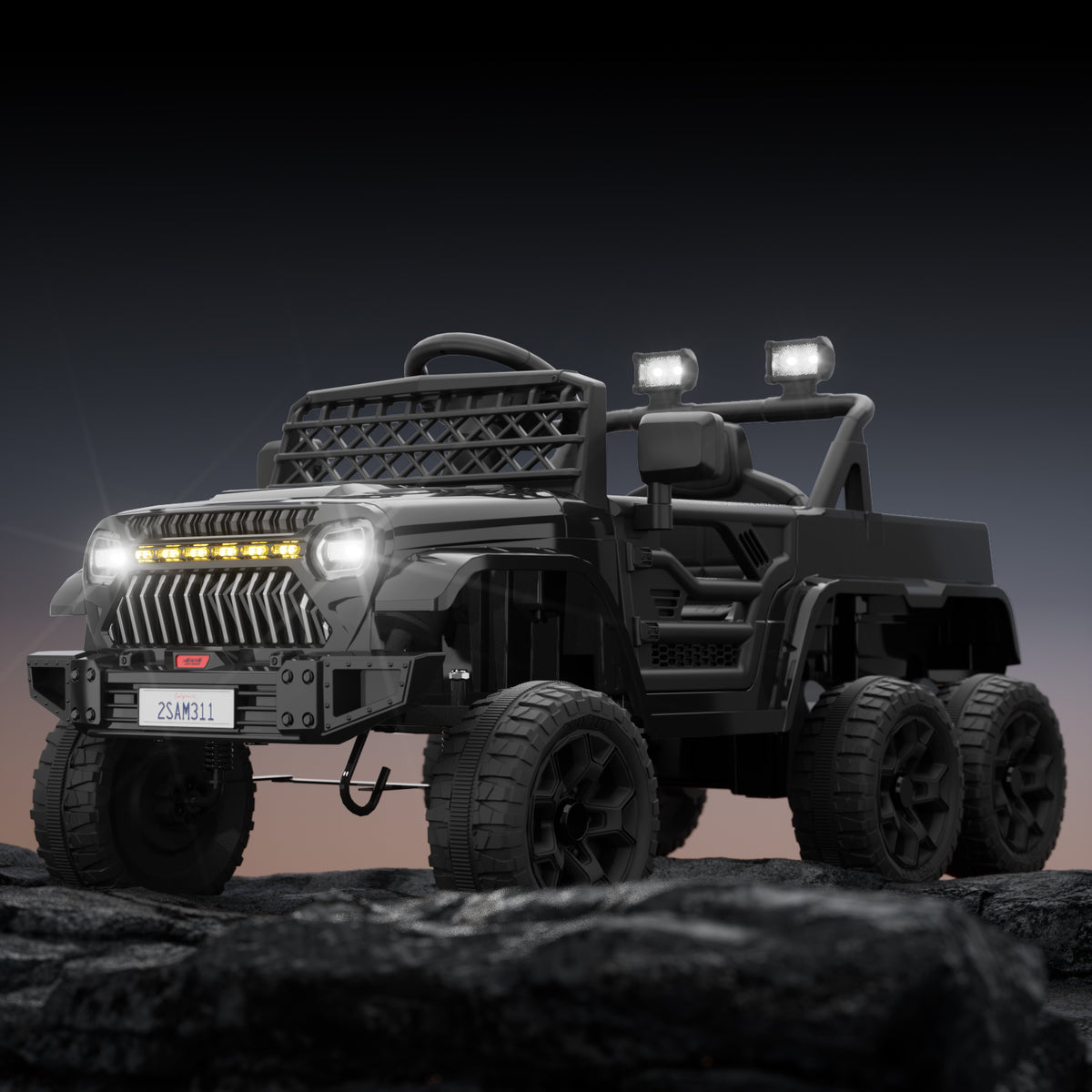 XJD 12V 7AH Ride On Truck Car with Remote Control, 6 Wheels, 2 Seats, Power Car for Kids, Black