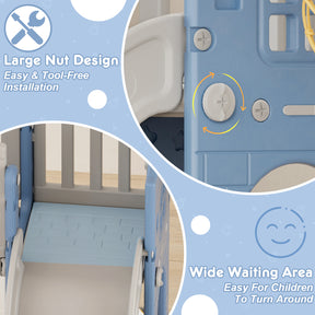 Pre-sale, XJD 8 in 1 Toddler Slide Set  Climber Slide for Age 1-3, Outdoor Indoor Playset with Basketball Hoop, Telescope, and Storage Space, Blue/Grey