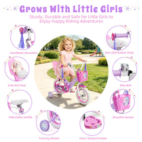 Korimefa 12 14 16 20 inch Girls Kids Bike Ages 3-6 Years Old Children, Toddler Bike with Training Wheels, Perfect for Beginner Riders Learning to Ride, Easy to Assemble, Blue