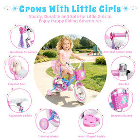 Korimefa 12 14 16 20 inch Girls Kids Bike Ages 3-6 Years Old Children, Toddler Bike with Training Wheels, Perfect for Beginner Riders Learning to Ride, Easy to Assemble, Blue