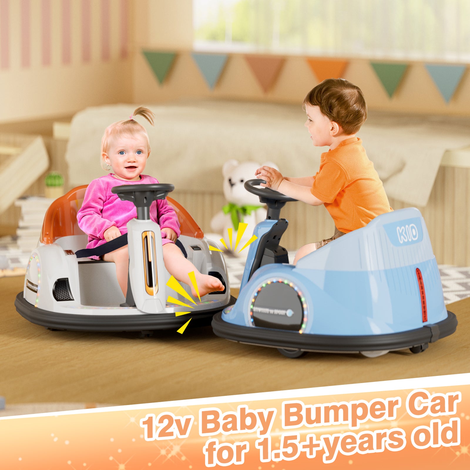 6V Electric Ride on Bumper Car Toys for Kids Toddlers 2-4 Years Old, 360° Spinning Bumping Toy Gifts Cars, Music Play, Lights, 0-2 mph, Orange