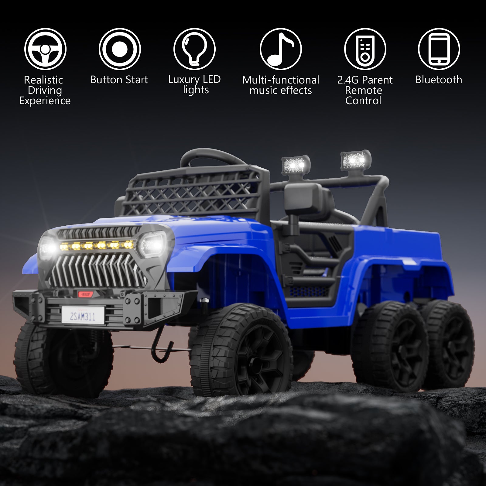 XJD 12V 7AH Ride On Truck Car with Remote Control, 6 Wheels, 2 Seats, Power Car for Kids, Blue