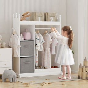 Kids Large Dress up Storage with Mirror, Kids Costume Organizer with Storage Area, White