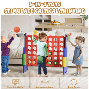 XJD Giant 4-in-A-Row Jumbo Game, 4-to-Score Game Set with Basketball Hoop, Ring Toss, 42 Jumbo Rings, Indoor Outdoor Family Game for Kids & Adults. Red&Blue