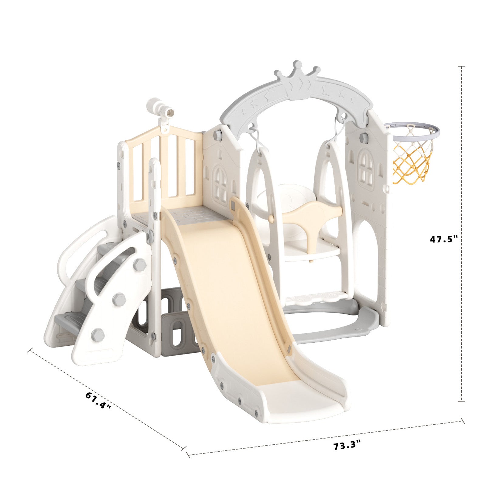 XJD 6 in 1 Toddler Slide Set Indoor Outdoor Plastic Freestanding Slide, Beige/Coffee