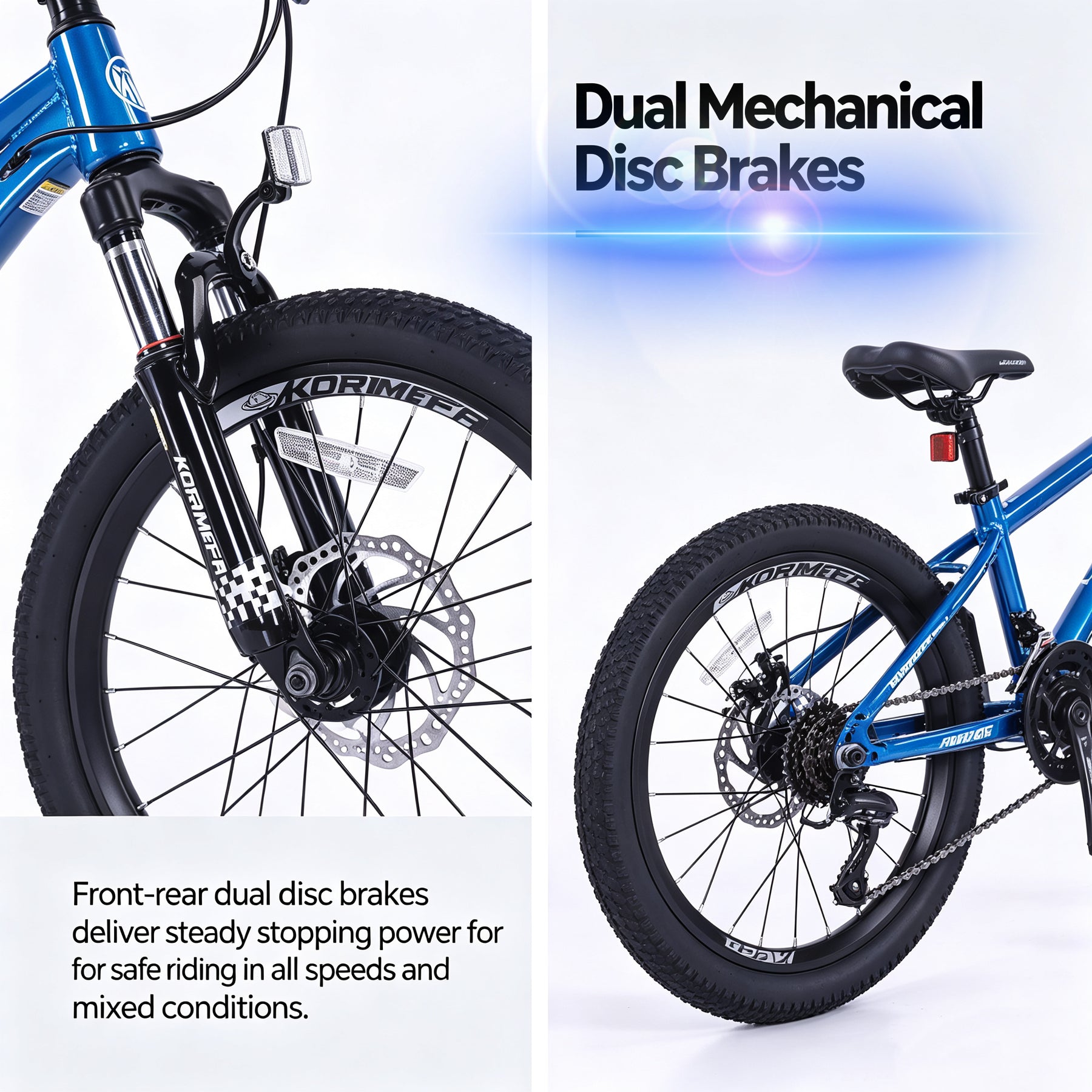 Korimefa 21-Speed Kids Bike, 20 inch Kids Mountain Bicycle for Boys Child Youth 6-12 Years Old, Double Disc Brake, Suspension Fork and Lightweight Aluminum Alloy Frame, Black