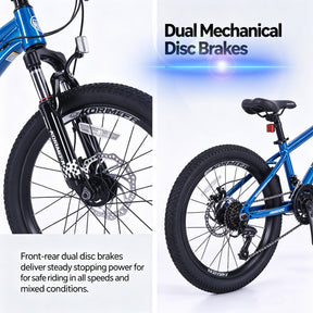 Korimefa 21-Speed Kids Bike, 20 inch Kids Mountain Bicycle for Boys Child Youth 6-12 Years Old, Double Disc Brake, Suspension Fork and Lightweight Aluminum Alloy Frame, Black