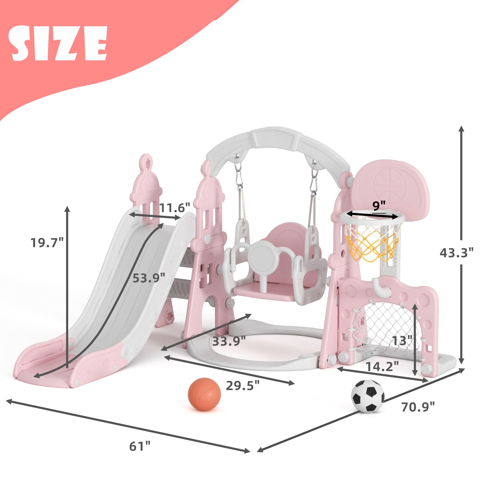 Pre-sale, XJD 5-in-1 Toddler Slide and Swing Set, Pink
