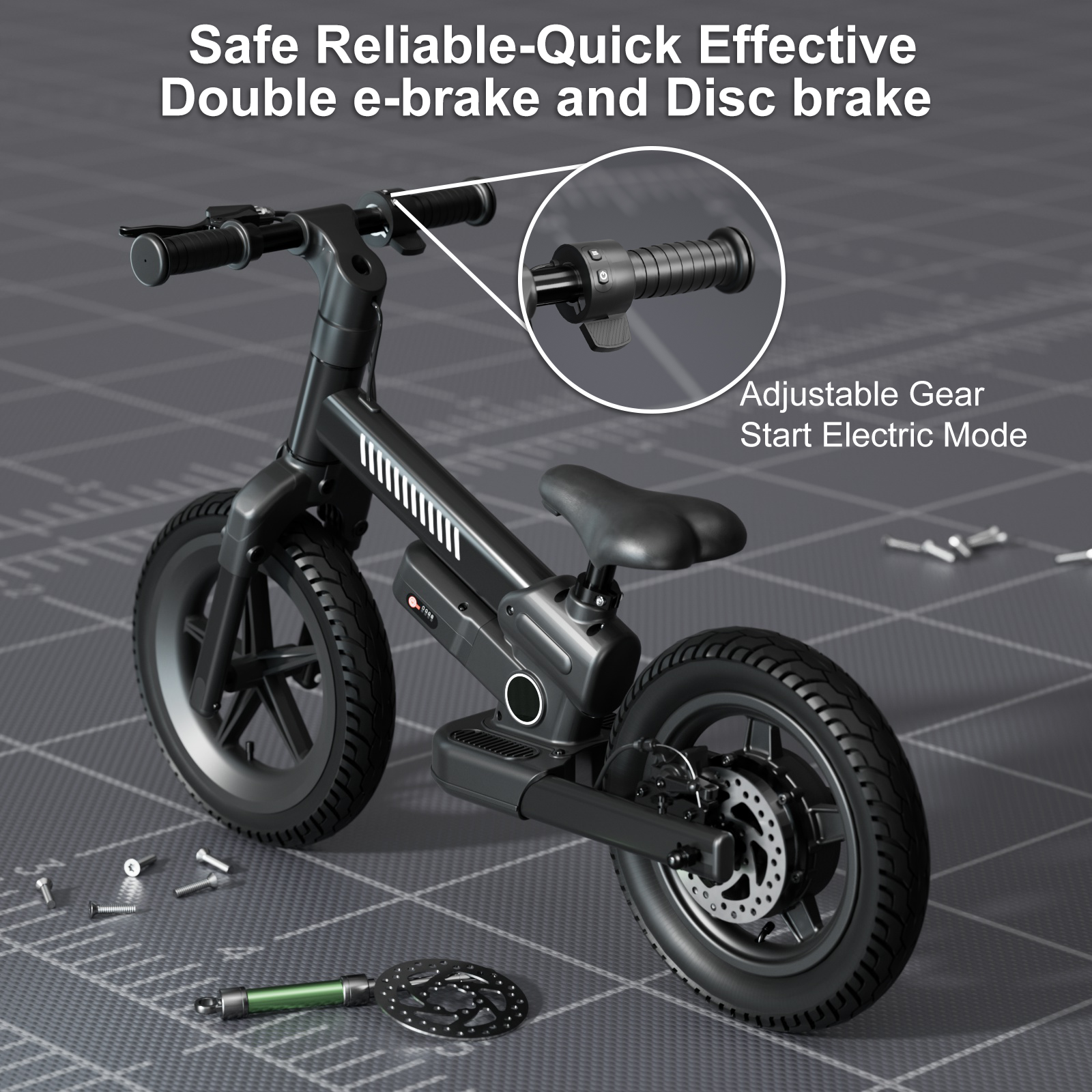XJD 24V 150W Kids Electric Balance Bike, Ages 3-5, 12" Inflatable Tire, Adjustable Seat, Black