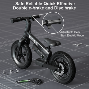 XJD 24V 150W Kids Electric Balance Bike, Ages 3-5, 12" Inflatable Tire, Adjustable Seat, Black