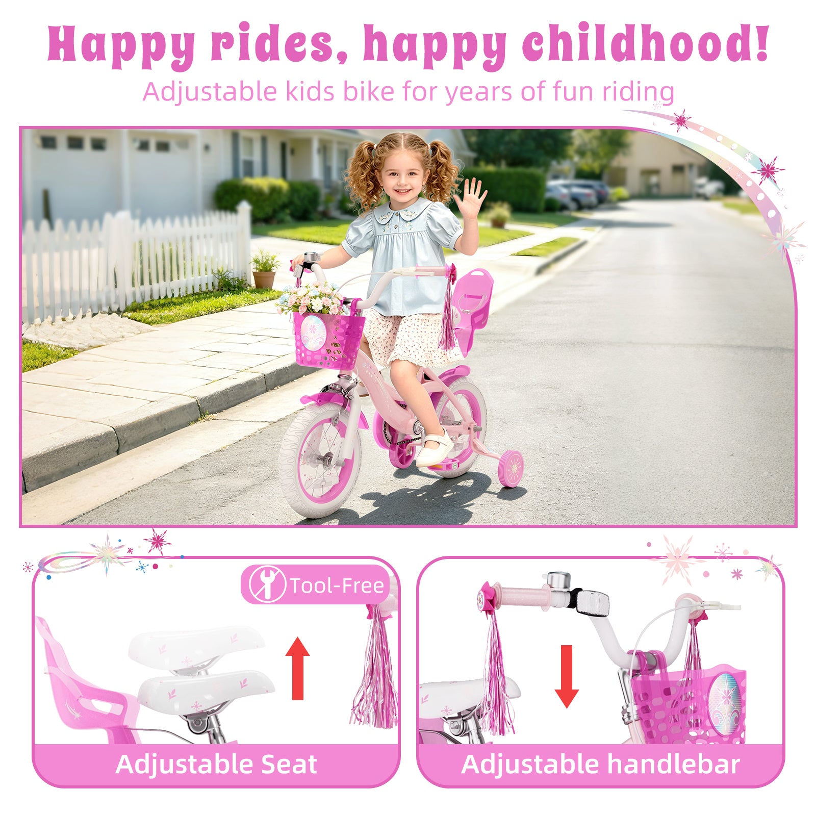 Korimefa 12 14 16 20 inch Girls Kids Bike Ages 3-6 Years Old Children, Toddler Bike with Training Wheels, Perfect for Beginner Riders Learning to Ride, Easy to Assemble, Blue