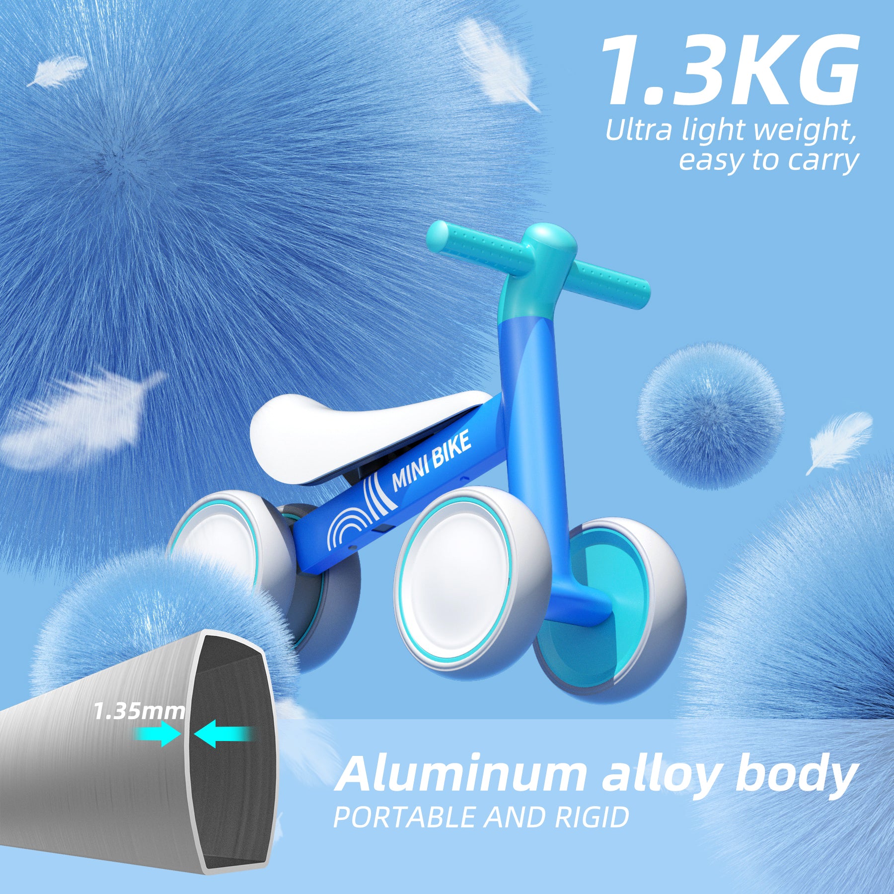 KORIMEFA Baby Balance Bike for 1 Year Old Boys Girls 12-24 Month Toddler Balance Bike, 4 Wheels Pre-School Walker Riding Toy, First Birthday Gifts