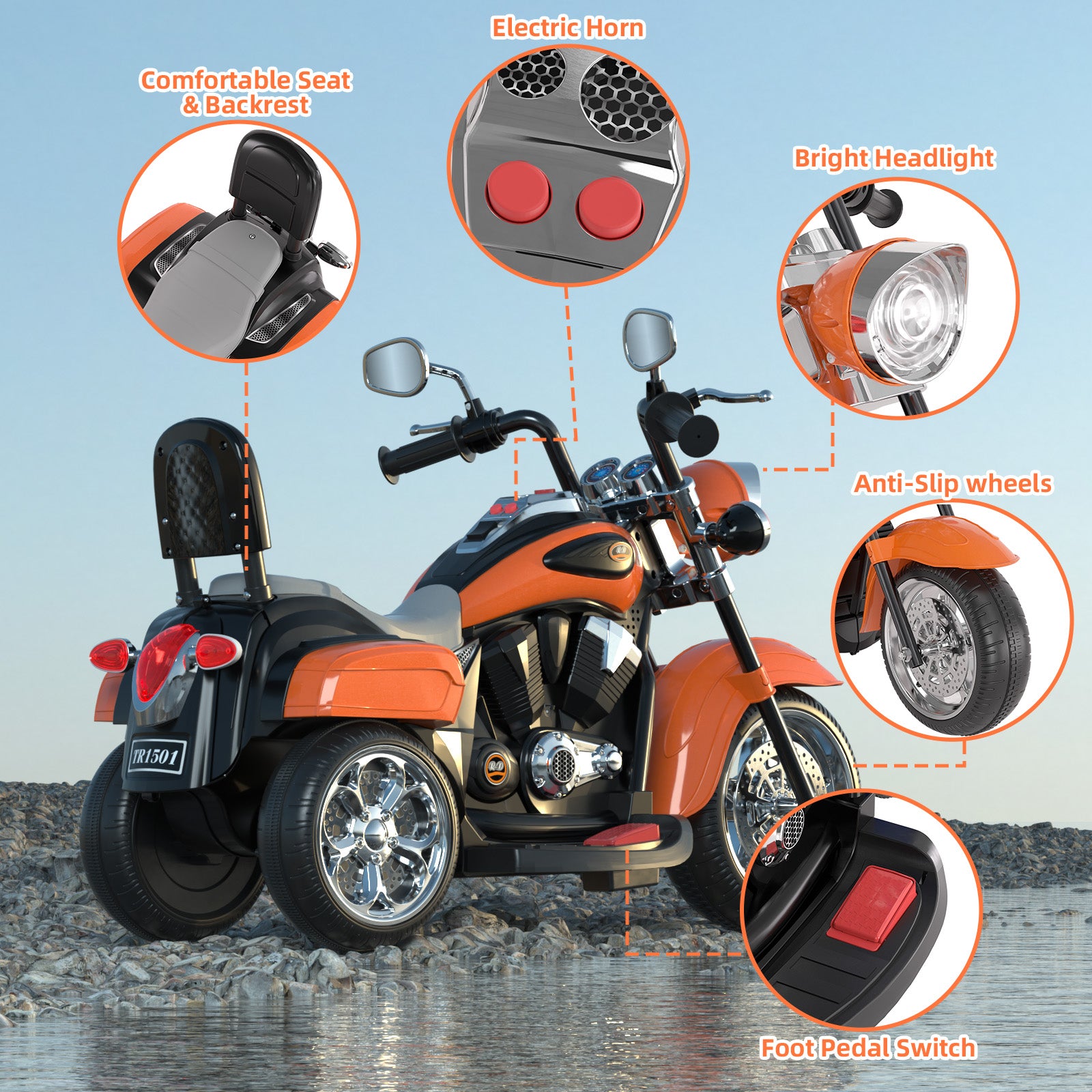 motorcycle with pedal Kids Ride on Motorcycle, 6V 4.5AH Battery Powered Motorcycle w/Horn, H