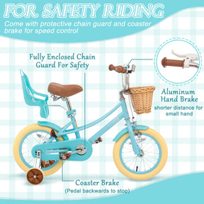 XJD Kids Bicycle for Toddlers and Children 3+ Years Old, 12 14 16 20 inch Bike for Girls and Boys, with Basket and Bell Training Wheels, Adjustable Seat Handlebar Height, Blue