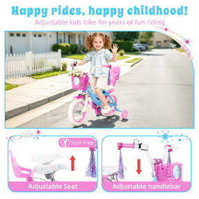 Korimefa 12 14 16 20 inch Girls Kids Bike Ages 3-6 Years Old Children, Toddler Bike with Training Wheels, Perfect for Beginner Riders Learning to Ride, Easy to Assemble, Blue
