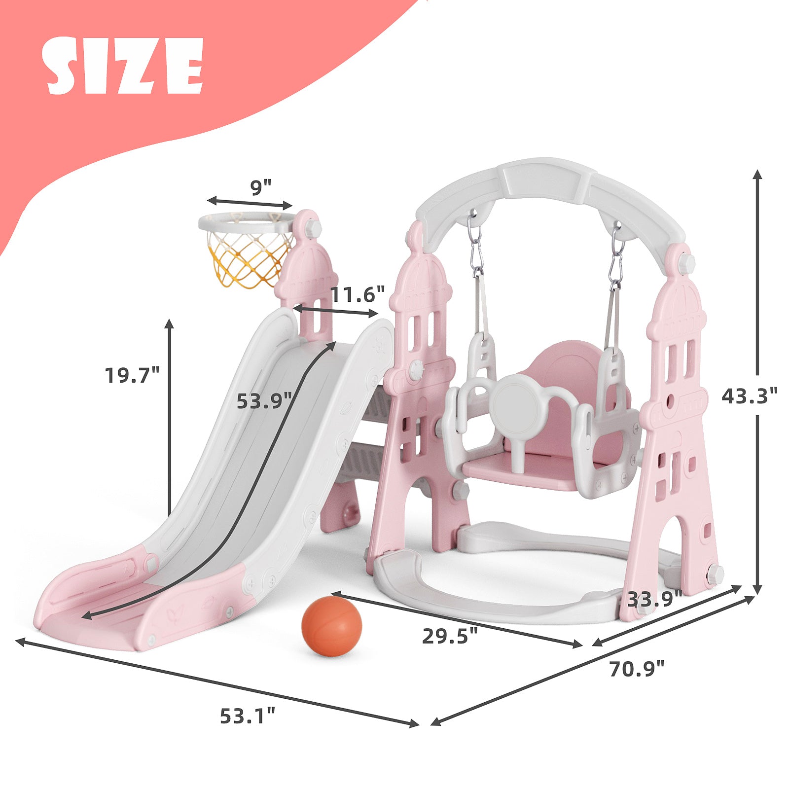 XJD 4-in-1 Toddler Slide and Swing Set, Pink