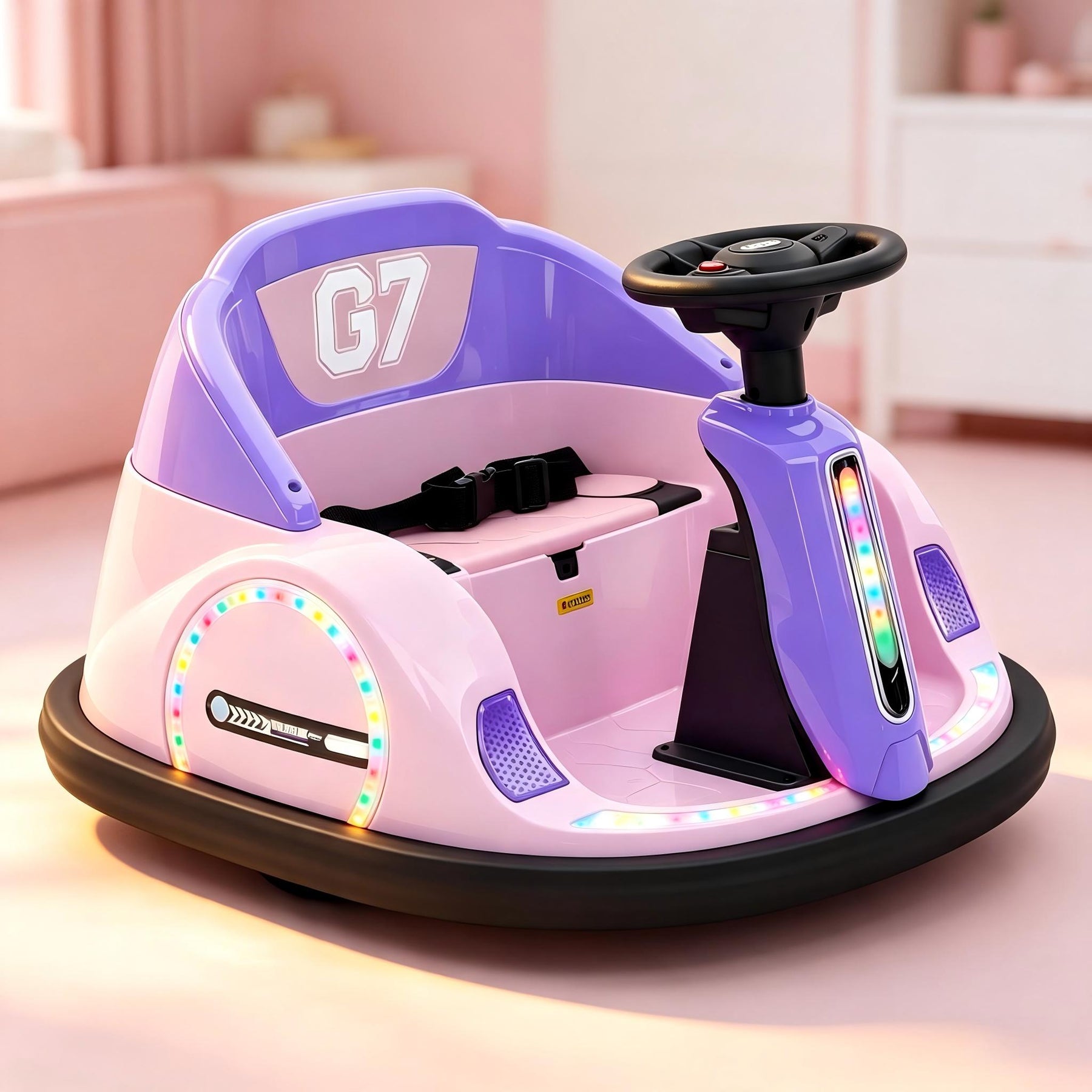KORIMEFA 12V Bumper Car for Kids Toddler 1-6 Years with Remote Control Bluetooth Music 3 Speeds DIY License Plate Electric Ride on Toys