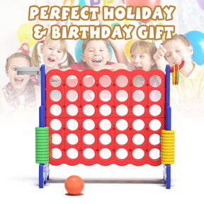 XJD Giant 4-in-A-Row Jumbo Game, 4-to-Score Game Set with Basketball Hoop, Ring Toss, 42 Jumbo Rings, Indoor Outdoor Family Game for Kids & Adults. Red&Blue