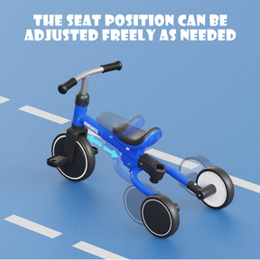 KORIMEFA 5 in 1 Toddler Push Trike & Balance Bike for 2 3 4 Year Olds, Ride-On Kids Tricycle with Adjustable Seat, Outdoor Indoor Birthday Gift for Boys Girls, Blue