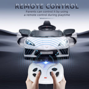 XJD Corvette C8 12V Electric Ride-On Car for Kids - Dual Speed, LED, USB, Bluetooth, Parental Control, for Ages 3+, White
