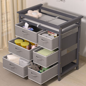 KORIMEFA Baby Changing Table with Laundry Hamper, 6 Storage Drawers and Pad, Changing Table Dresser, Baby Diaper Change Station,