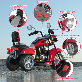 Kids Ride on Motorcycle, 6V 4.5AH Battery Powered Motorcycle w/Horn, Headlight, Forward/Reverse Switch, 3 Wheels Toys for Boys Girls Gift (Blue, White, Pink, Red, Orange)