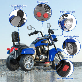 Kids Ride on Motorcycle, 6V 4.5AH Battery Powered Motorcycle w/Horn, Headlight, Forward/Reverse Switch, 3 Wheels Toys for Boys Girls Gift (Blue, White, Pink, Red, Orange)