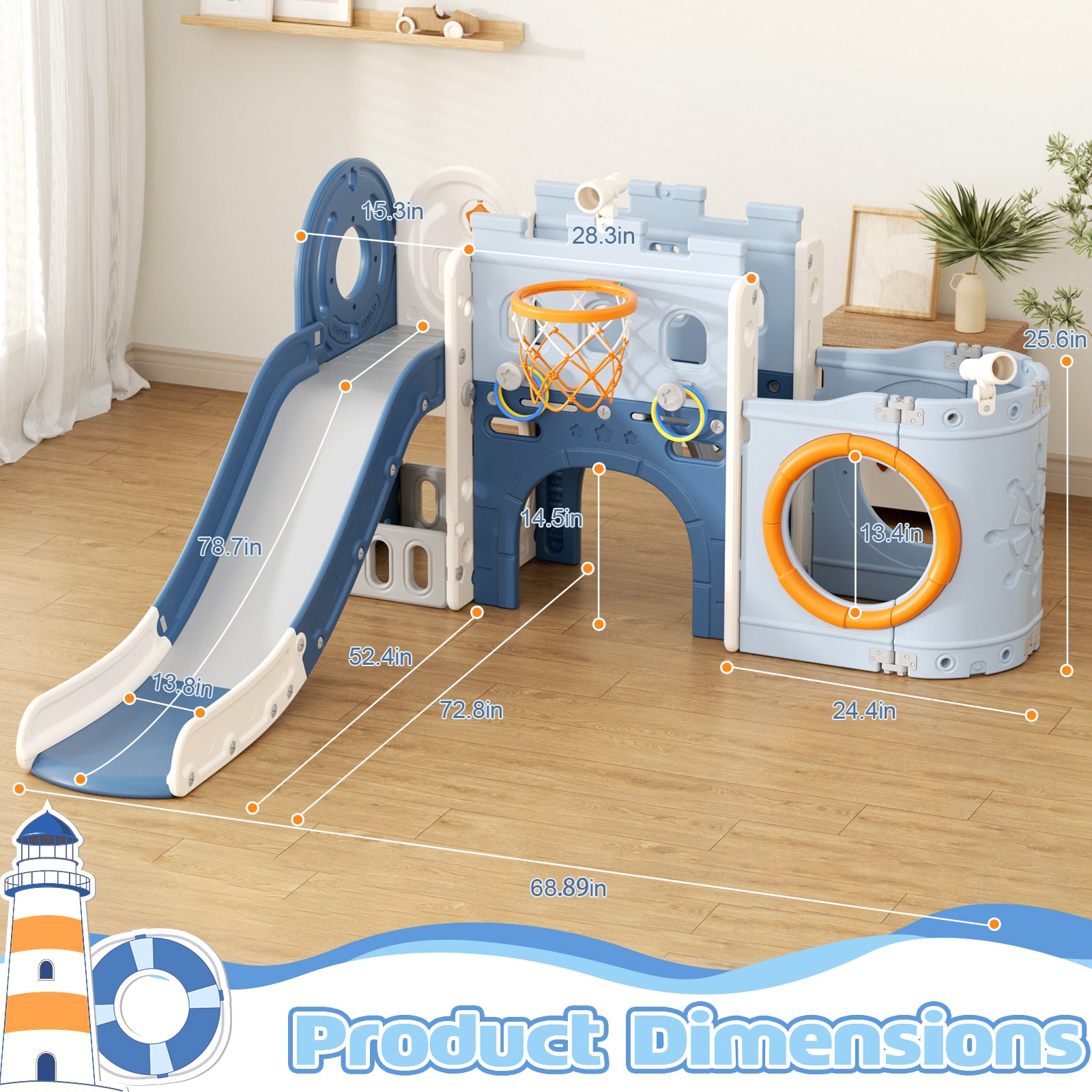 10 in Toddler Slide, Pirate Ship Design Slide Kids Slide for Toddler