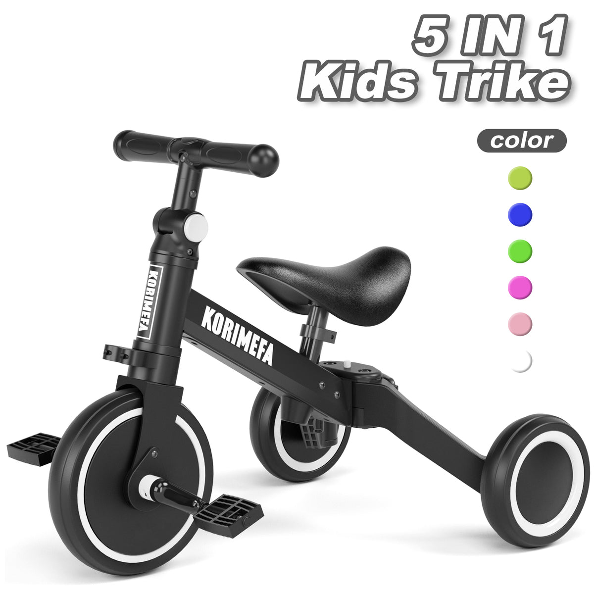 KORIMEFA 5 in 1 Toddler Bike for 1-4 Years Old Kids, Kids Trike Tricycle for Balance Training, Baby Bike Toys Gift for Boy & Girl