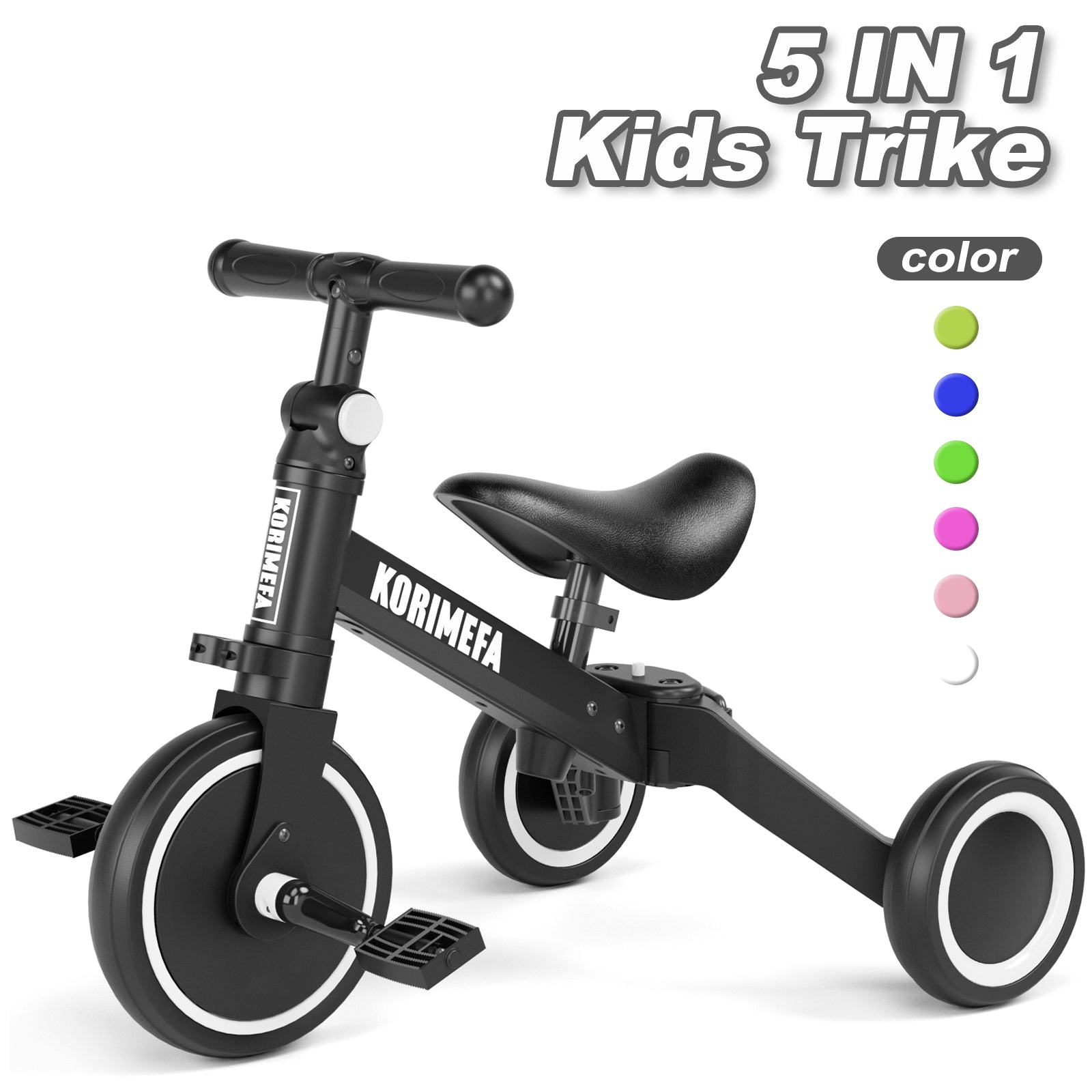 KORIMEFA 5 in 1 Toddler Bike for 1-4 Years Old Kids, Kids Trike Tricycle for Balance Training, Baby Bike Toys Gift for Boy & Girl
