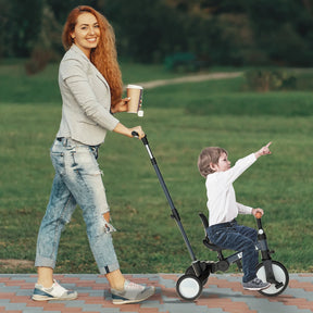 KORIMEFA Toddler Bike, 5-in-1 Folding Toddler Tricycle for 1-6 Year Old with Push Handle, Balance Bike with Removable Pedal,Backrest, Adjustable Seat Height and Handle, First Birthday Gifts,Black