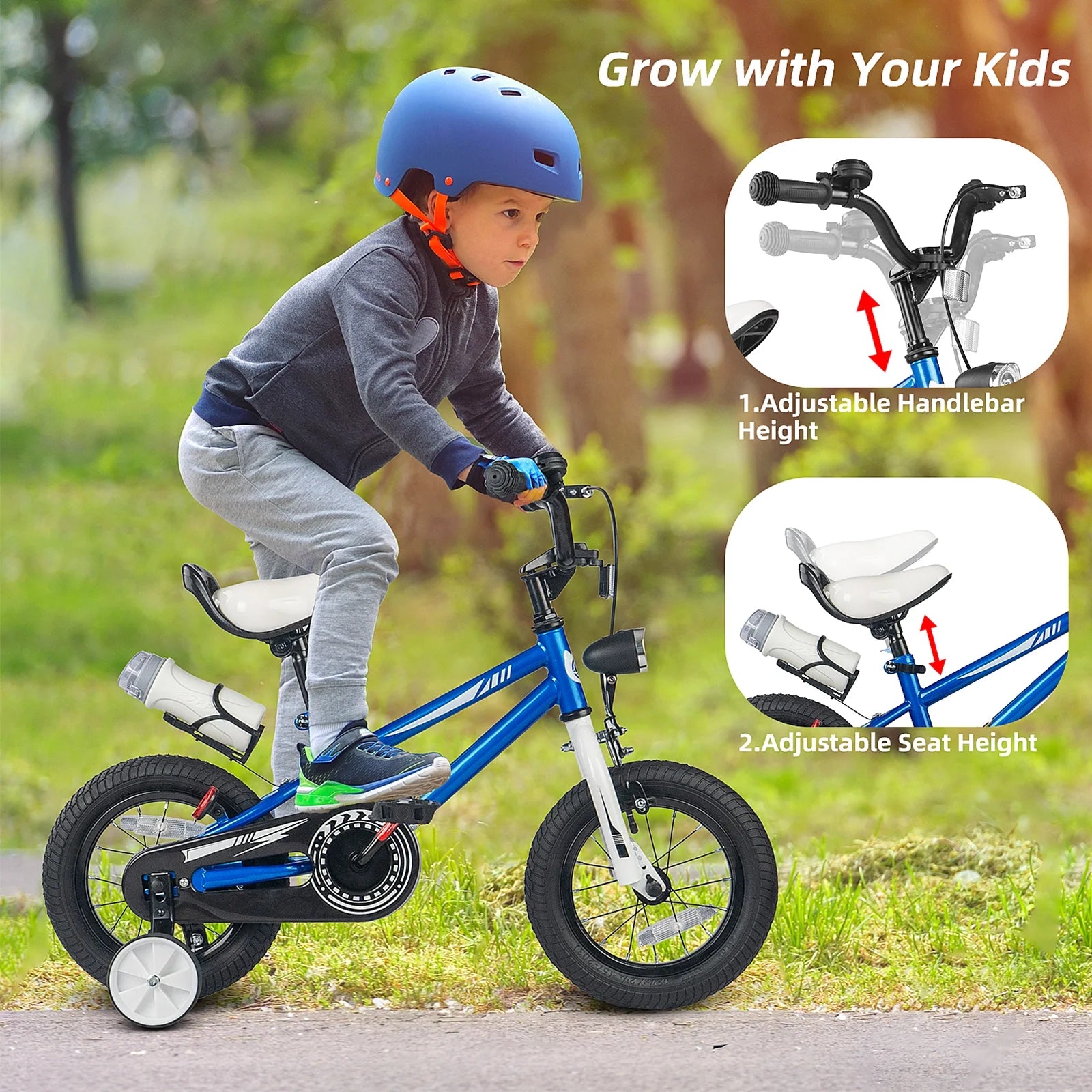 KORIMEFA Kids Bike, Boy Bicycle with Training Wheels for 3-6 Years Old Toddlers, Children Bicycle with Water Bottle Holder & Headlight & Training Wheels