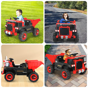 XJD 12V Kids Ride On Truck Car w/Parent Remote Control, Spring Suspension, LED Lights, USB Port, Bluetooth - Red