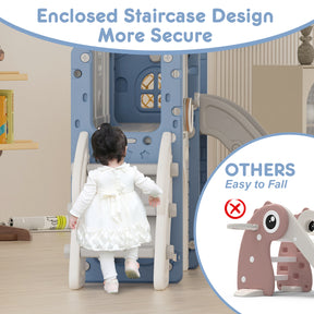Pre-sale, XJD 8 in 1 Toddler Slide Set  Climber Slide for Age 1-3, Outdoor Indoor Playset with Basketball Hoop, Telescope, and Storage Space, Blue/Grey