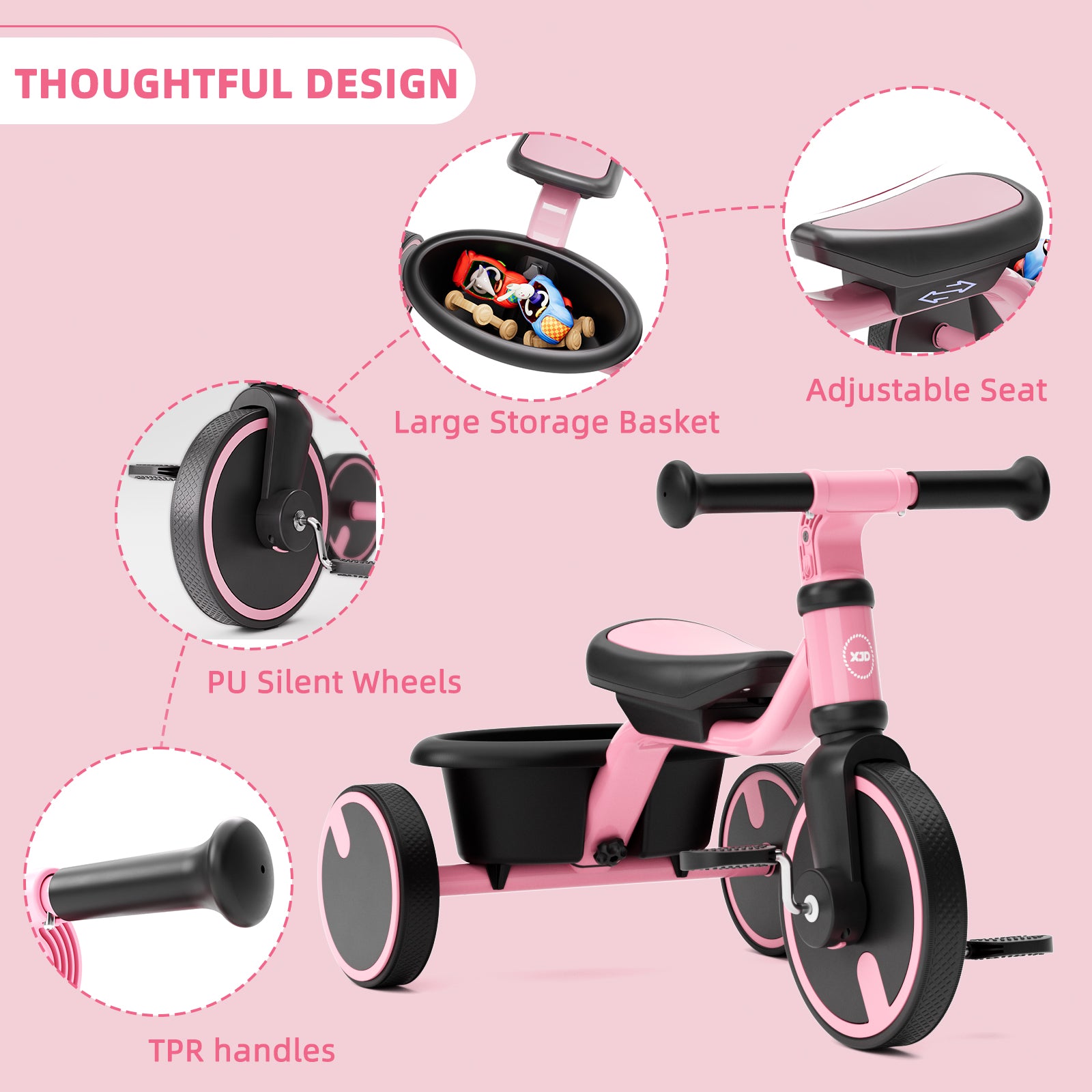 XJD Toddler Training  Balance Bike - No Pedal Bicycle for Kids Ages 1.5+, Pink