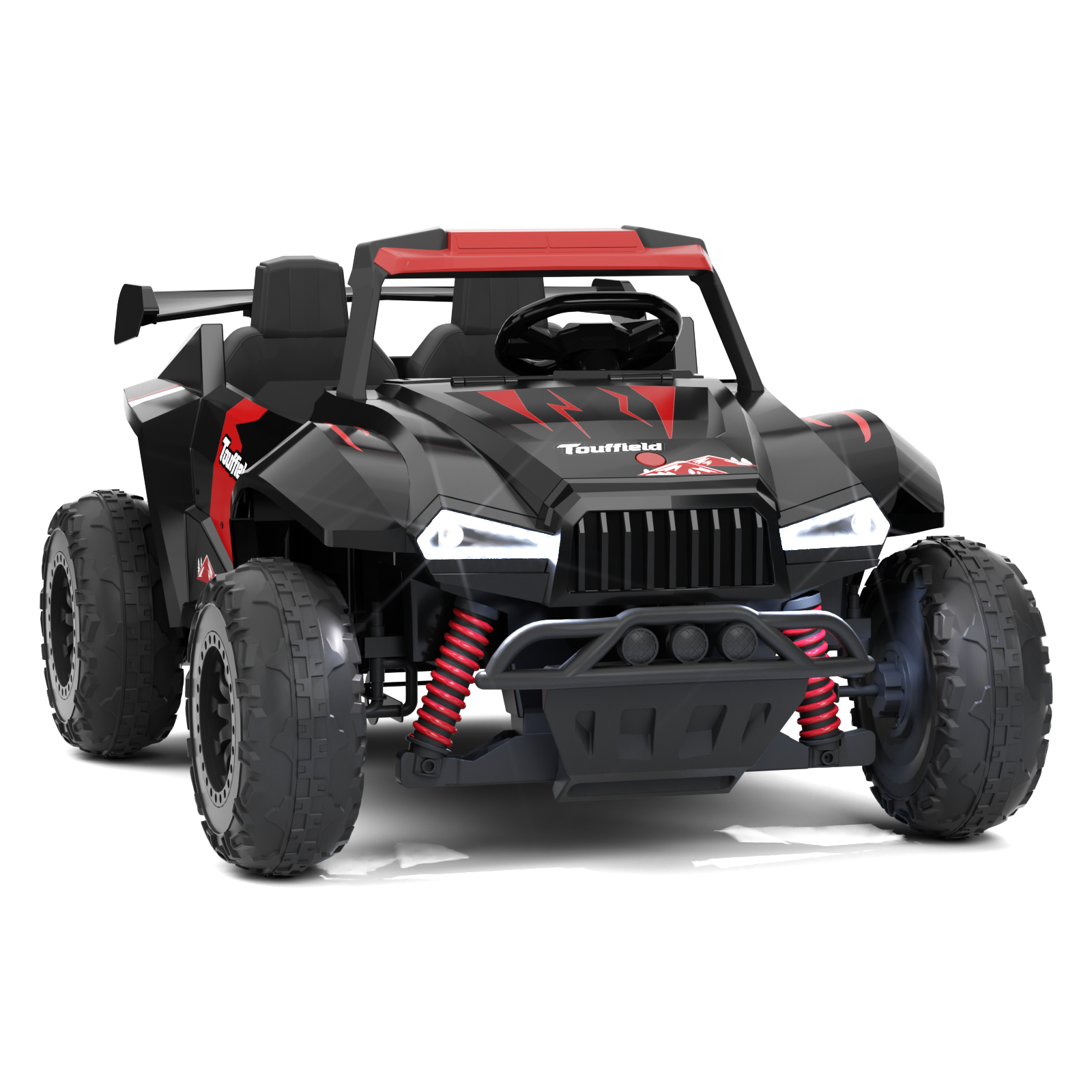 XJD 24V 7AH Ride On Car with Remote Control, 4WD Switchable, 2 Seats, Power Car for Kids, Black&Red