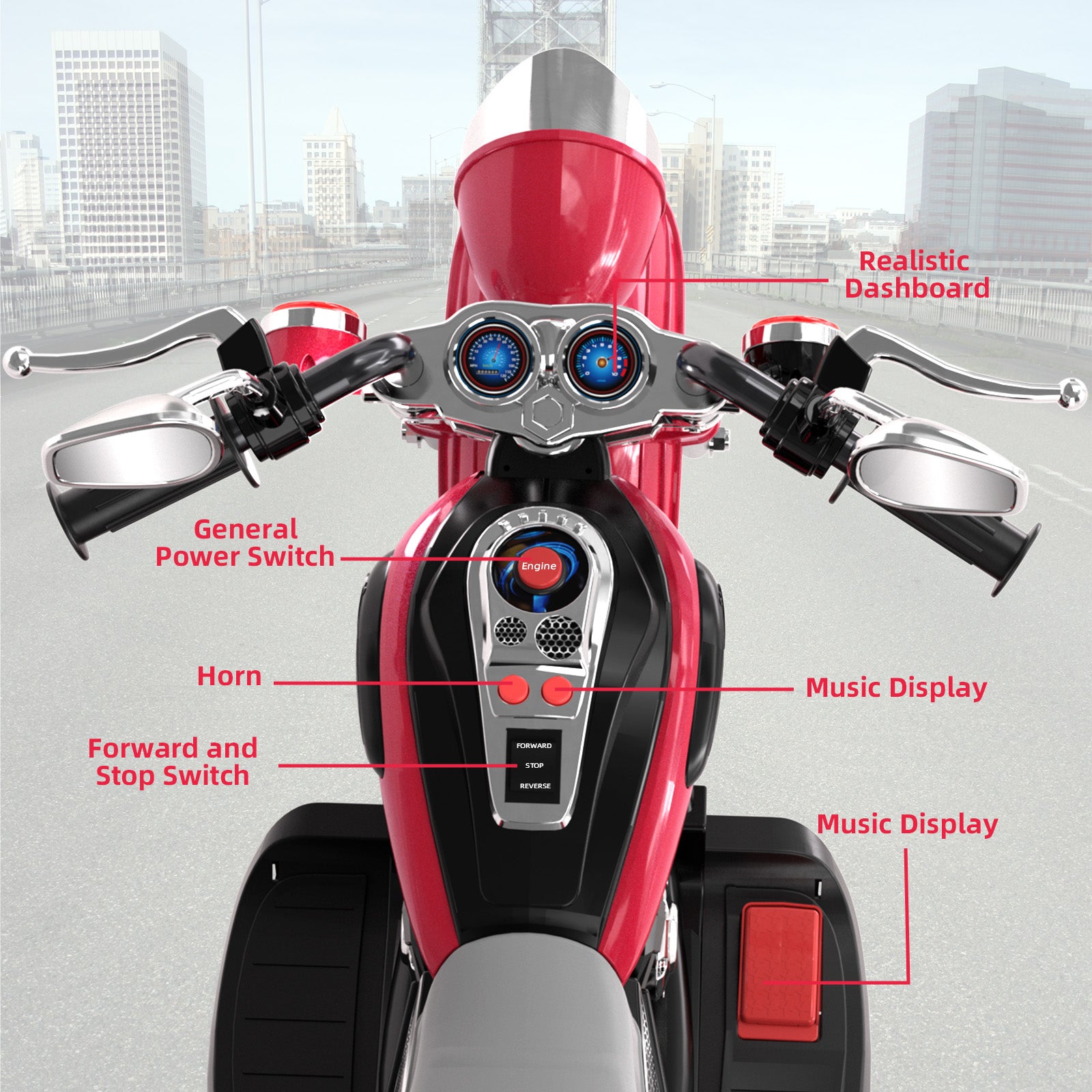 Kids Ride on Motorcycle, 6V 4.5AH Battery Powered Motorcycle w/Horn, Headlight, Forward/Reverse Switch, 3 Wheels Toys for Boys Girls Gift (Blue, White, Pink, Red, Orange)