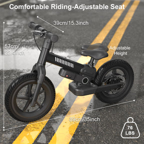 XJD 24V 150W Kids Electric Balance Bike, Ages 3-5, 12" Inflatable Tire, Adjustable Seat, Black
