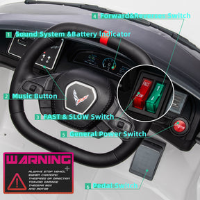 XJD Corvette C8 12V Electric Ride-On Car for Kids - Dual Speed, LED, USB, Bluetooth, Parental Control, for Ages 3+, White