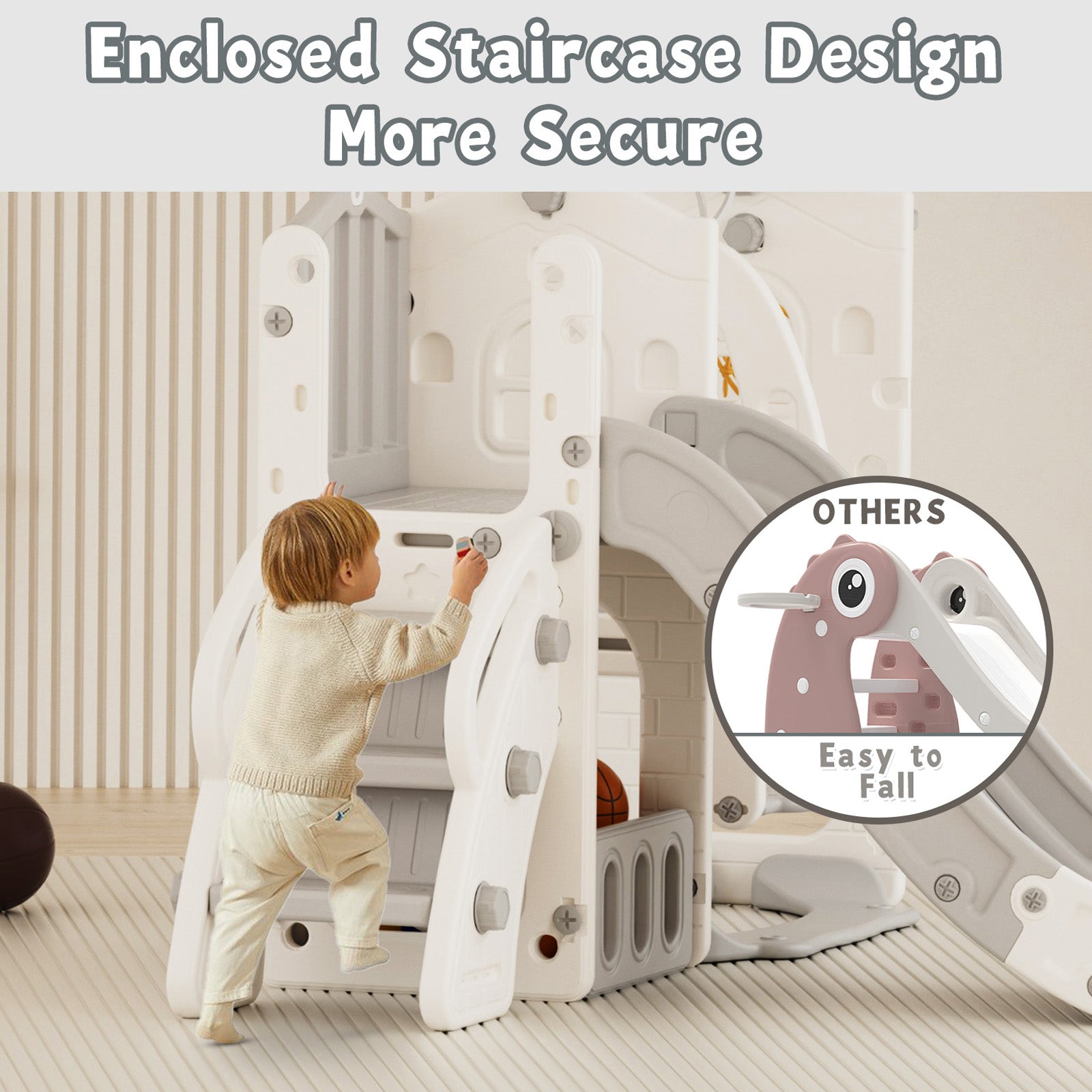 XJD 6 in 1 Toddler Slide Set Indoor Outdoor Plastic Freestanding Slide, Gray/Grey
