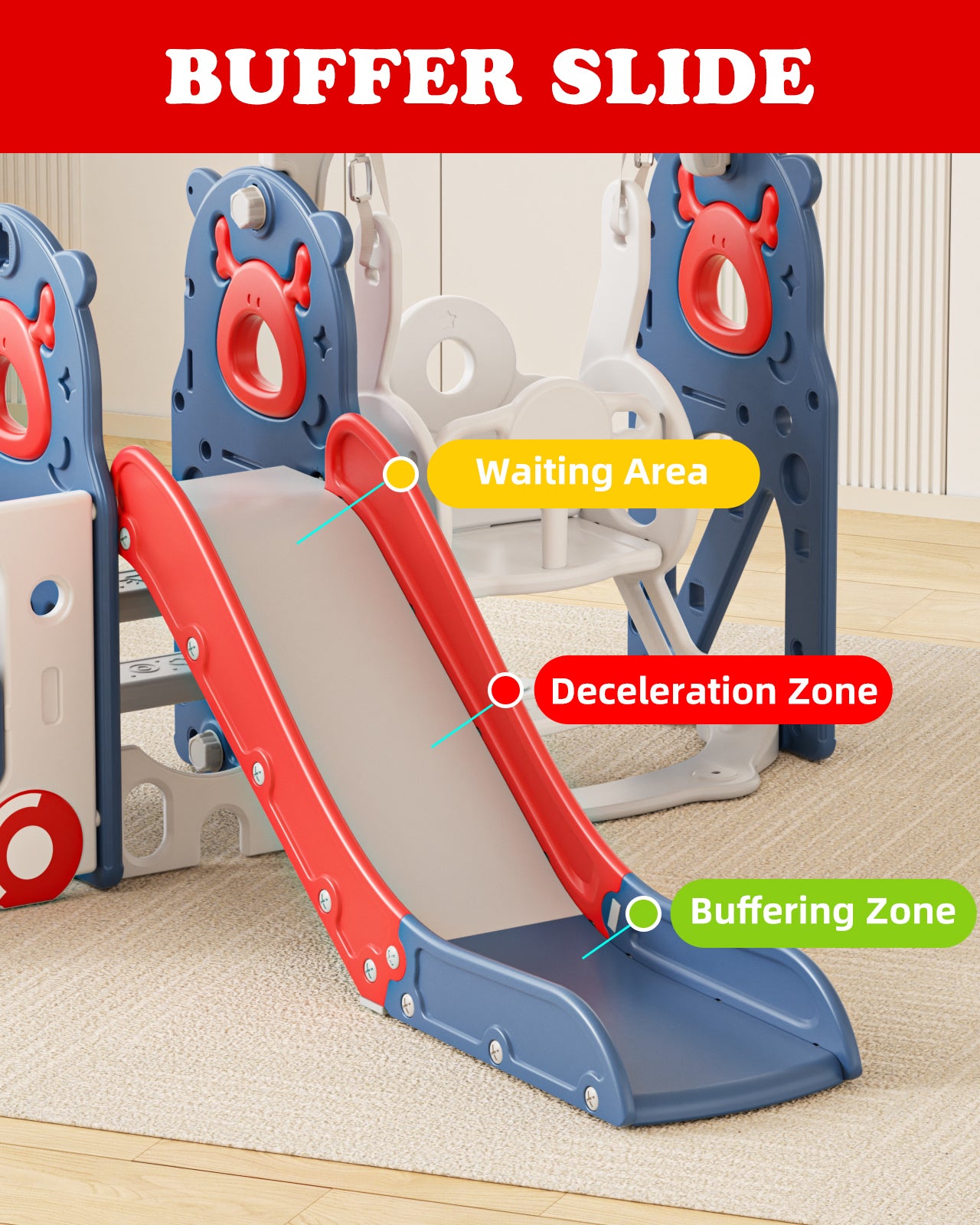 KORIMEFA 8-IN-1 Toddler Slide and Swing Set, Indoor Outdoor Playset for Kids Age 1-5, Bus-Themed Climber Slide, Swing, Wheel