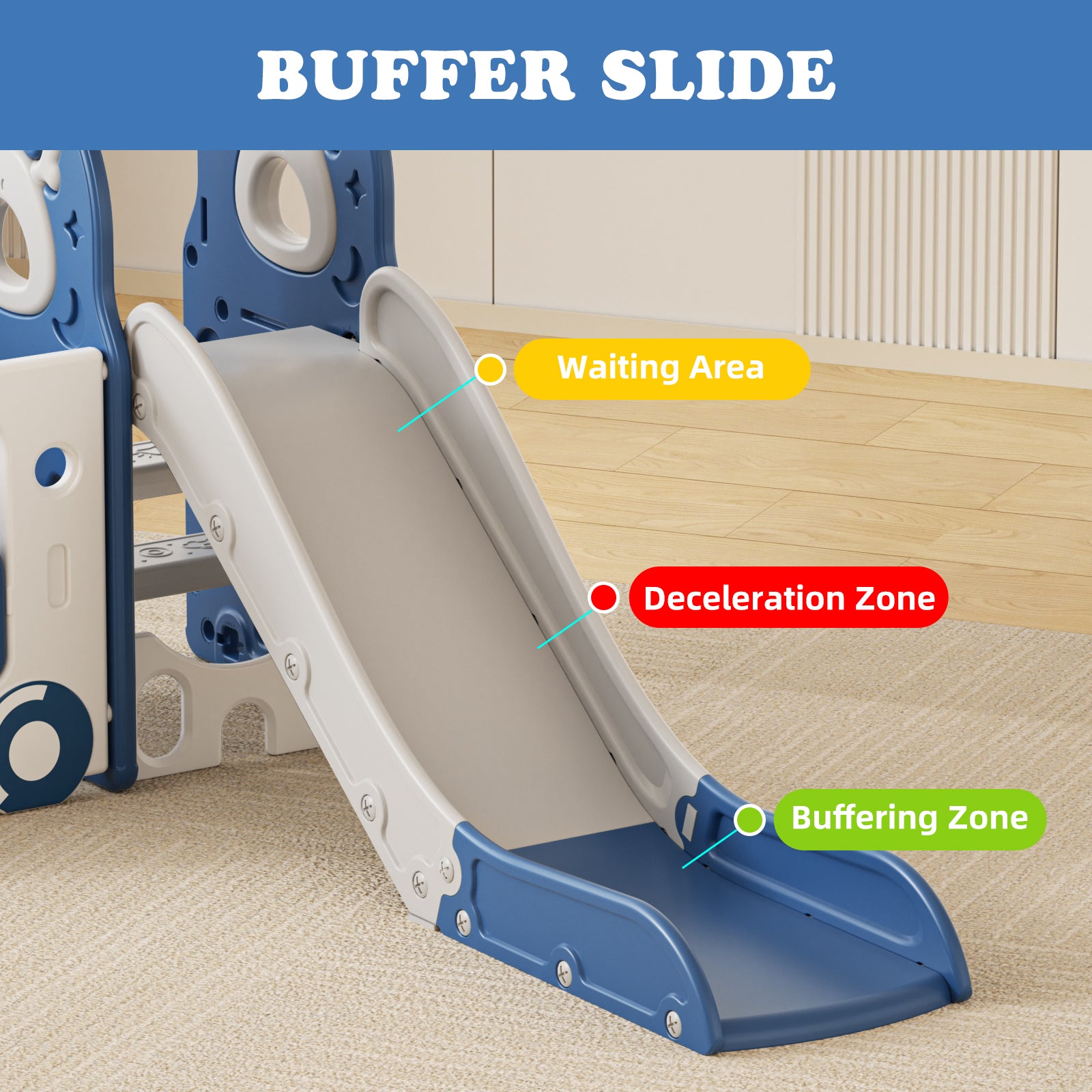 KORIMEFA 6-IN-1 Toddler Slide Set for kids Age 1-4, Bus-Themed Climber Indoor Outdoor Playset with Slide, Basketball Hoop, Climber, Wheel