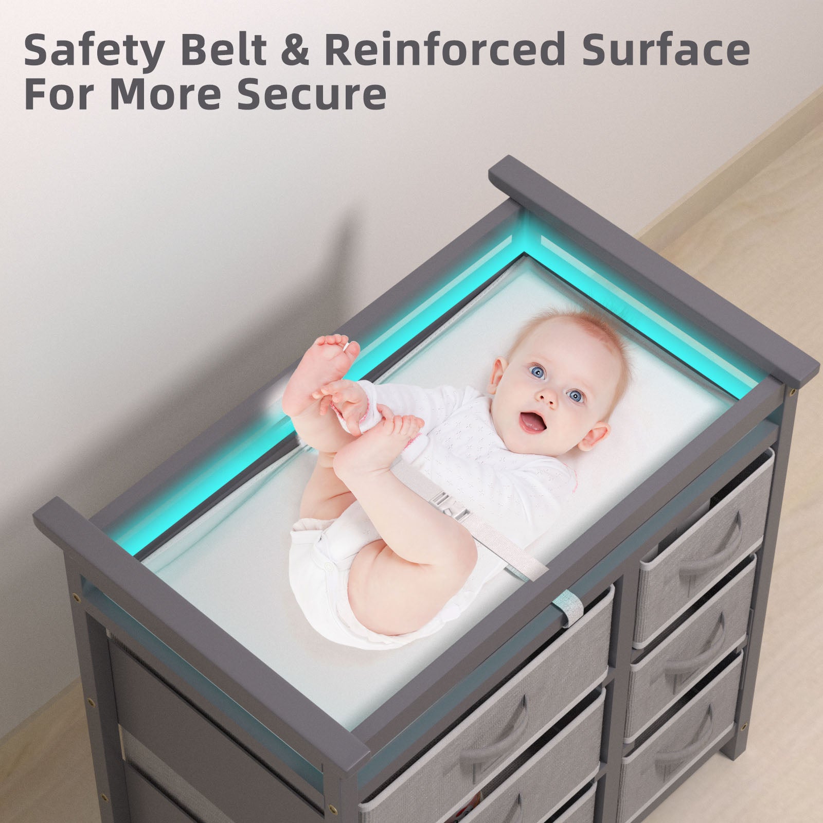 KORIMEFA Baby Changing Table with Laundry Hamper, 6 Storage Drawers and Pad, Changing Table Dresser, Baby Diaper Change Station,