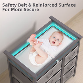 KORIMEFA Baby Changing Table with Laundry Hamper, 6 Storage Drawers and Pad, Changing Table Dresser, Baby Diaper Change Station,