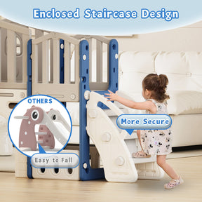 XJD 8 in 1 Toddler Slide Set Indoor Outdoor Plastic Freestanding Slide, Blue&Gray