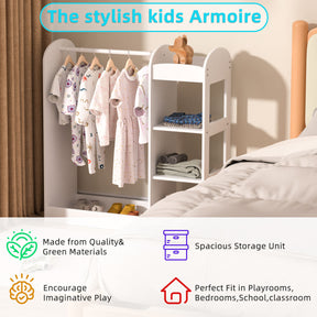 Kids Large Dress up Storage with Mirror, Kids Costume Organizer, White, In stock!