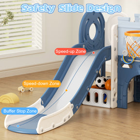 8 in 1 Toddler Slide, Pirate Ship Design Slide Kids Slide for Toddlers, Outdoor Indoor Slide with Basketball Hoop, Tunnel and Storage Space Toddlers Outdoor Indoor Playground (Blue)